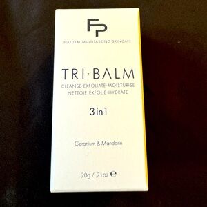 Tri Balm cleanse, exfoliate and moisturize 3 in 1.  Geranium & mandarin.